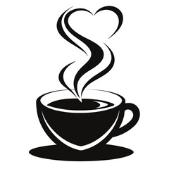 A modern, abstract composition where a coffee cup is surrounded by intricate, swirling steam patterns forming waves and loops silhouette vector art illustration  