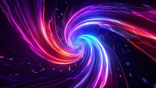 Speed of digital lights, neon glowing rays in motion into digital technologic tunnels. Concept of virtual reality universe and artificial intelligence. 3d endless loop animation