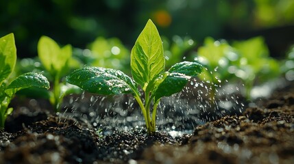 The image's specific content is unclear to me, however I can help you generate a description and keywords related to the overall theme of agricultural irrigation, including the image of glistening