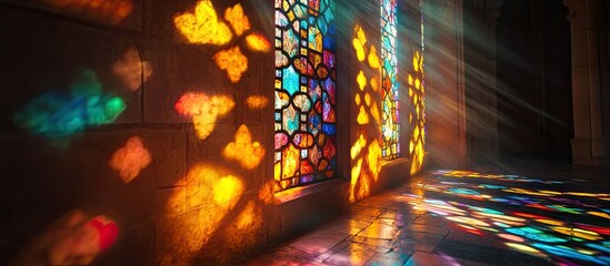Stunning Stained Glass Reflections in Historical Architecture on a Vibrant Afternoon