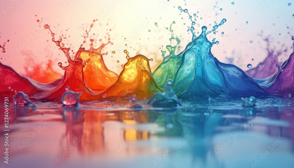Fototapete rainbow liquid waves splashing on light gradient background. liquid explosion with multiple colors l