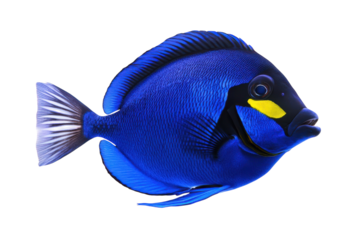 Vibrant blue fish swimming gracefully in clear water on a sunny day in a coral reef habitat isolated on transparent background