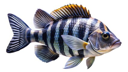 Black Striped Fish on White Background