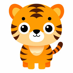 Tiger. Cute cartoon kawaii funny character. Big eyes. Baby animal collection. Vector on white background.