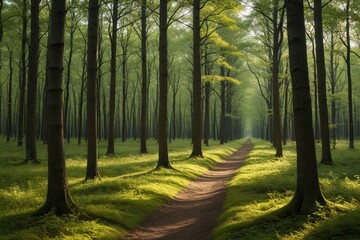 Naklejka premium there is a path in the middle of a forest with trees