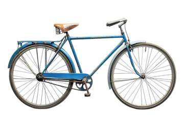 Vintage blue bicycle with a stylish saddle resting against a clean backdrop in natural light isolated on transparent background