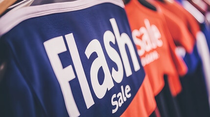 Fototapeta premium Flash sale on clothing retail store promotional content indoor setting close-up view shopping excitement