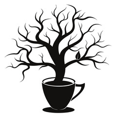 "A coffee cup with steam transforming into a swirl of stars, planets, and a crescent moon."
silhouette vector art illustration 