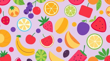 Colorful seamless pattern of fruits in flat design