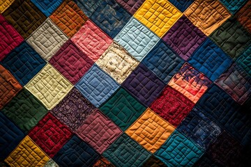 Handmade Patchwork quilt as background Geometrical pattern