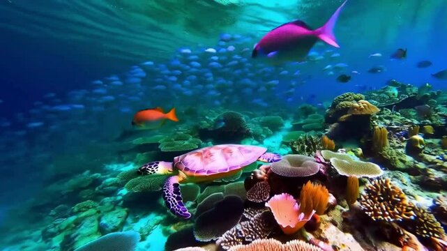  Sea turtle Starlings supper resolution 4k video Bright green sea turtle swimming on the surface above dead coral A sea turtle swims gracefully in bright blue water squirrel natural video