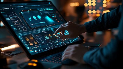 A business professional working on a touch-enabled trading dashboard with lucky symbols subtly incorporated