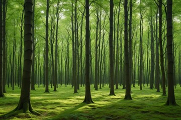 Obraz premium arafed forest with moss and trees in the sunlight