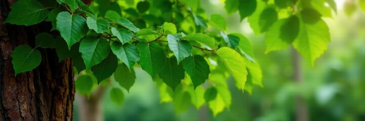 Dense foliage of neem leaves on a trunk with brown bark, natural texture, greenery, foliage