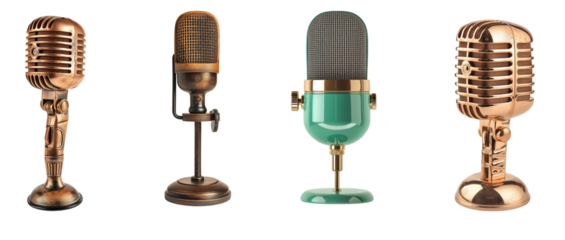 Collection set of Retro microphone isolated on white and transparent background, cut out png