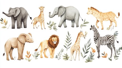 Safari animals watercolor illustration, nursery decor