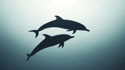 Dolphins silhouette underwater scene, peaceful marine life, stock image for nature, ocean, wildlife
