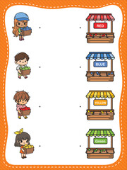 Color Matching Delivery Workers to Shops Worksheet for Kids
