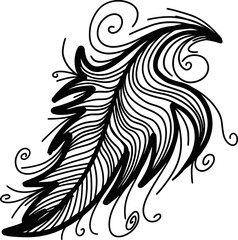Elegant Feather Outline Art