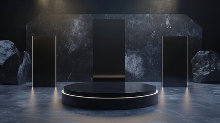 Dramatic lighting sets the tone on an empty monochrome theatrical stage