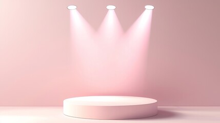 A modern, elegantly designed podium is positioned on a vast, empty stage, accompanied by a subtle gradient background and soft, warm lighting