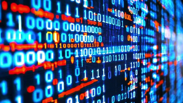 Dynamic flow of binary code in a futuristic digital matrix