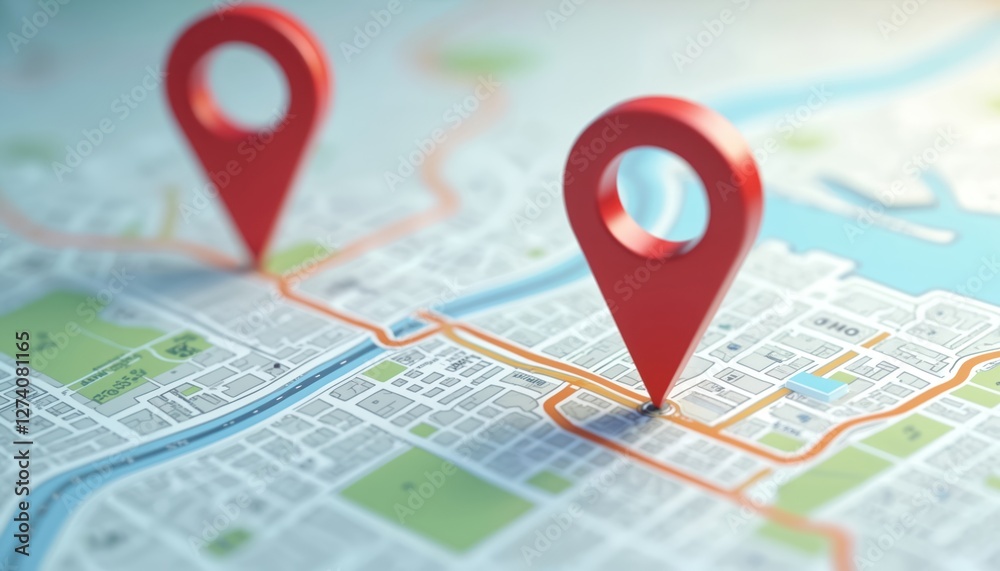 Aufkleber digital illustration of location map with two red pins. ai tech in gps, innovation delivery, future 