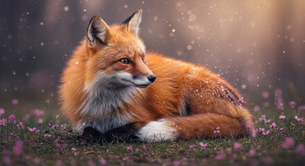 Obraz premium Magical Fox in a Dreamy Forest with Colorful Flowers