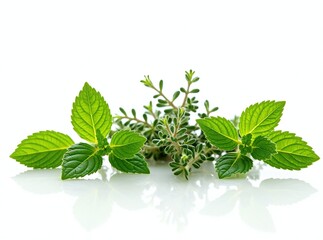Fresh Mint and Thyme Sprigs - Bright and Fresh Herbs