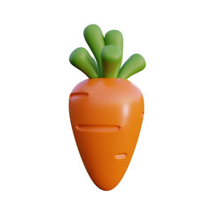 3D rendering of a fresh carrot with vibrant green leaves, set against a clean white background. Ideal for projects related to food, agriculture, or health.