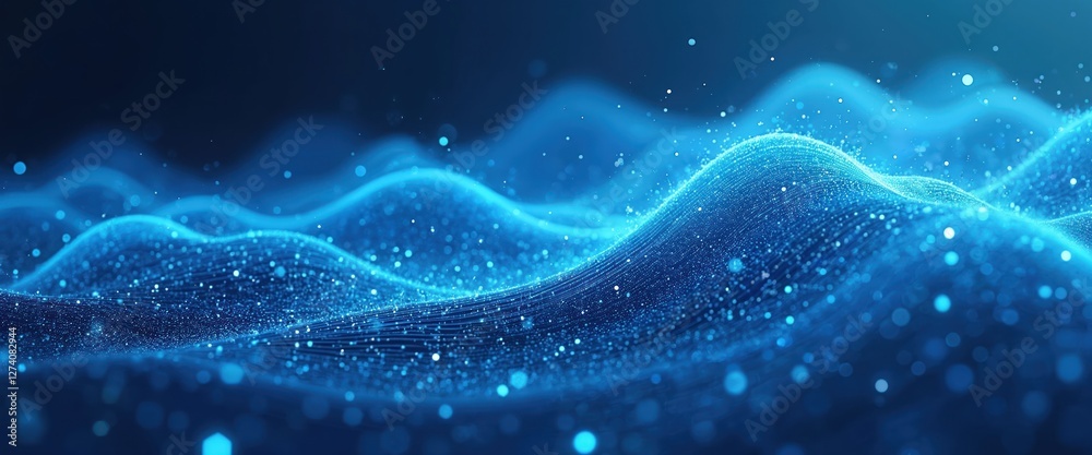 Poster illustration of abstract blue glow wave. digital graph of wave motion, frequency. modern technology 
