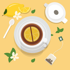 Cup with tea with slice of lemons  vector ilustration 
