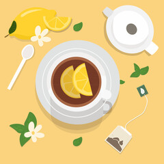 Vector ilustration of Cup with tea and lemons or lemon tea 