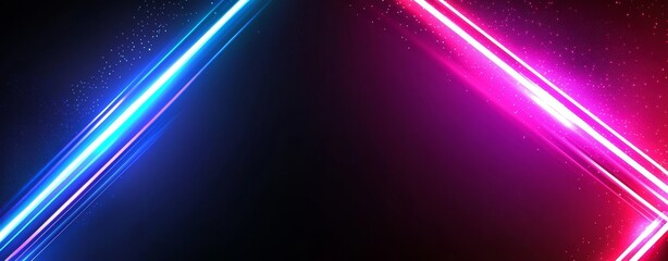 Fototapeta premium Bright red and blue neon beams crisscross a neon lighting background, casting a vivid and high-energy illumination over the entire scene