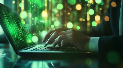 A finance expert using an AI-powered analytics tool with a soft St. Patrickâ€™s Day-themed background