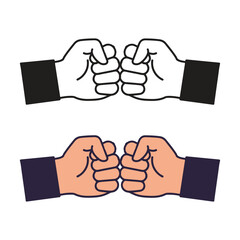Obraz premium Two fists clenched performing a fist bump punch illustration.eps , Clenched fists bumping fighting each other vector