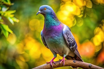 Fototapeta premium Pigeon perched, serene backdrop, nature's beauty, digital art.