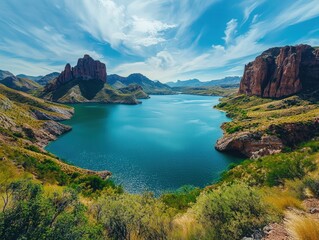 Los Lagos, where the vibrant blue water is framed by vibrant green vegetation
