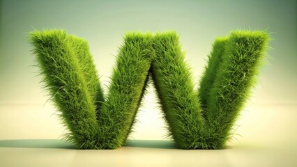Rendered 3D green grass letter W, a stylized design.