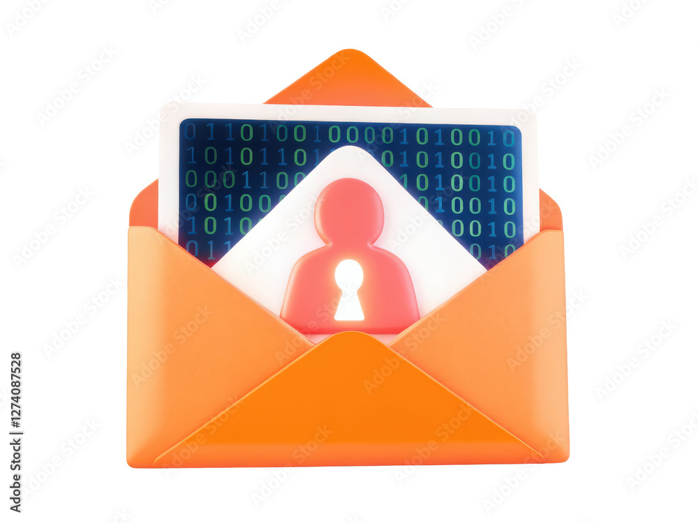Poster phishing email concept, digital envelope with binary code and lock symbol clipart photo isolated on 