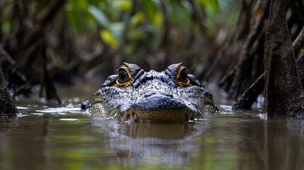 Fototapeta premium Crocodile in mangrove swamp; wildlife; nature; close-up; wildlife photography