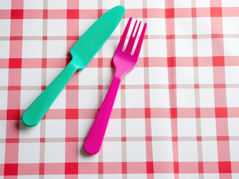 Disposable Cutlery on Classic Checkered Tablecloth