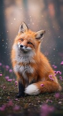 Fototapeta premium Magical Fox in a Dreamy Forest with Colorful Flowers