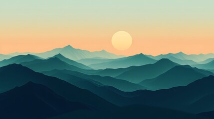 Serene Sunset Over Teal Mountain Ranges