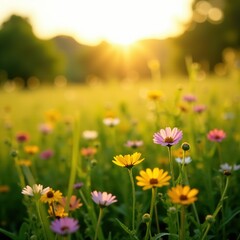 Summer Meadow Landscape -  Golden Hour Glow
