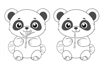 Naklejka premium Baby panda eating a tiny bamboo stick, smiling.