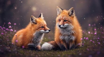 Magical Fox in a Dreamy Forest with Colorful Flowers