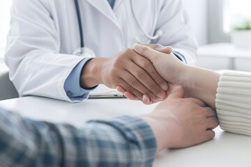 Obraz premium The doctor held the patient's hand