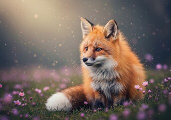 Magical Fox in a Dreamy Forest with Colorful Flowers