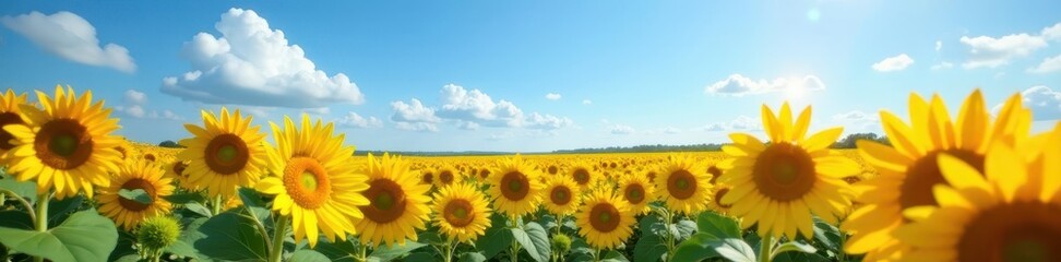 Fototapeta premium Sun-drenched sunflowers, azure sky, endless summer vista, sky, summer